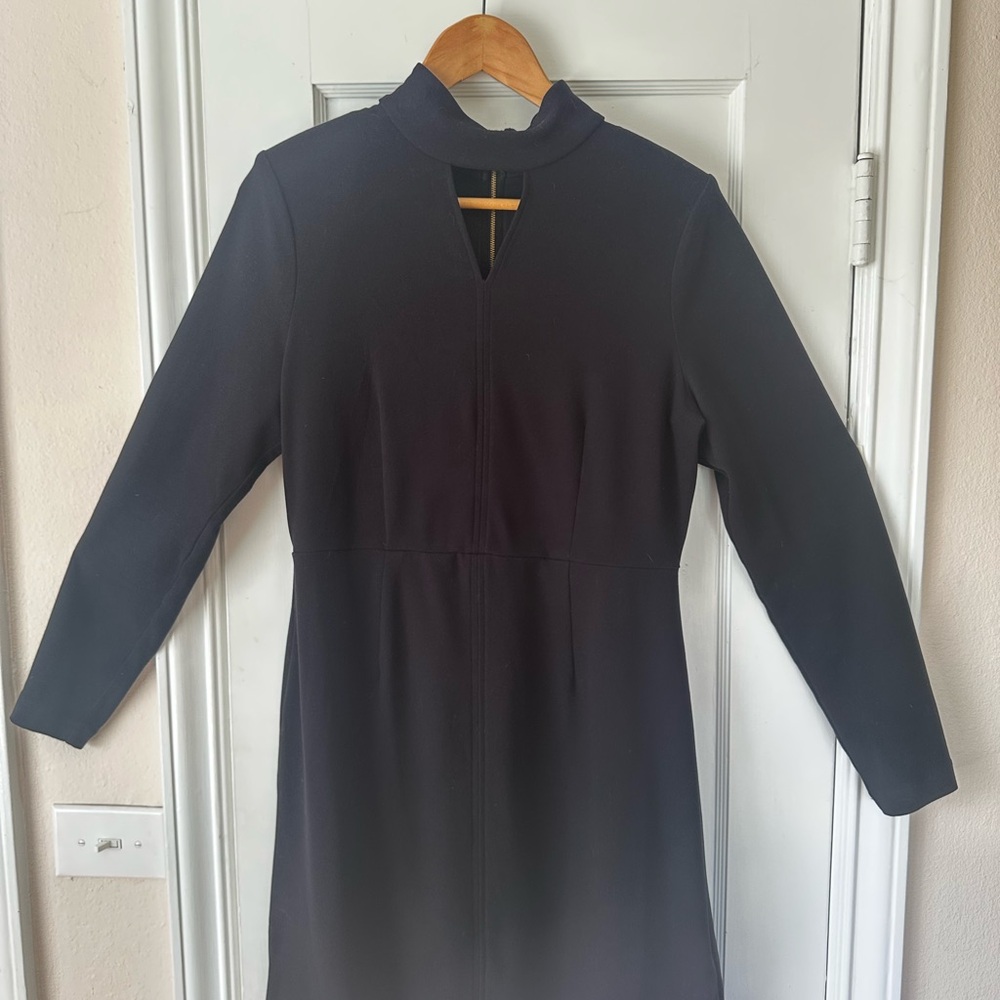 CAbi Black Mock-Neck Long Sleeve Dress with Keyhole
